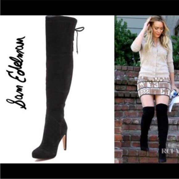 SAM EDELMAN Kayla Over the Knee heeled Suede Black Boot 8 - Picture 10 of 10